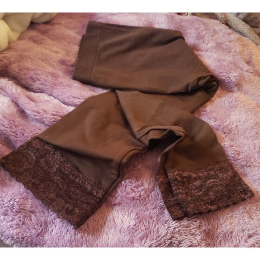 Brown Girl's Leggings Lace Hem